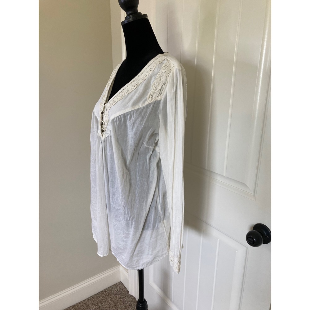 VAC West Vintage America White Cotton Gauze Crochet Lace Peasant Blouse Small - Picture 6 of 11